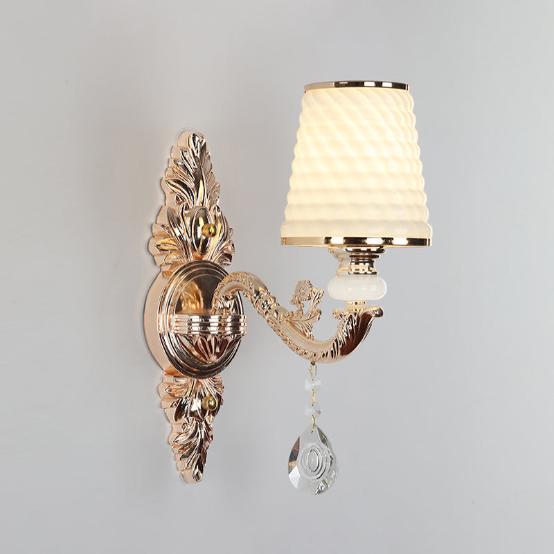 Vivolux | Tapered Textured Glass Wandlamp Vintage Gang Wandmontage Lamp met Crystal Draping in Goud