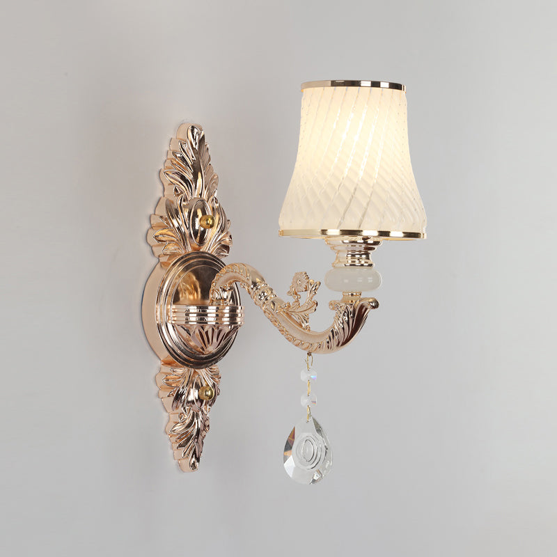 Vivolux | Tapered Textured Glass Wandlamp Vintage Gang Wandmontage Lamp met Crystal Draping in Goud