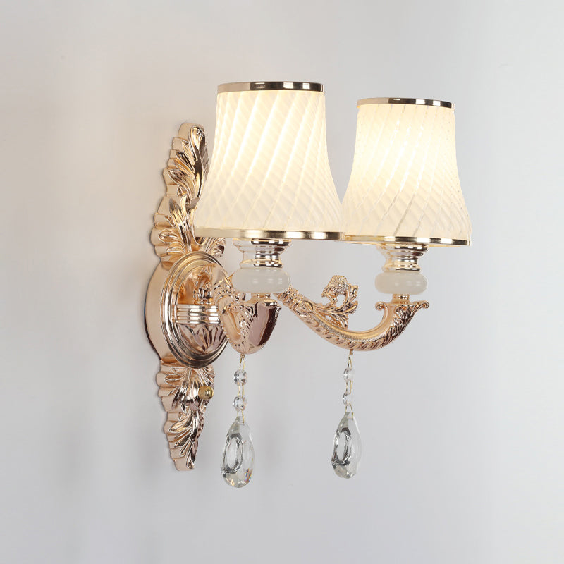 Vivolux | Tapered Textured Glass Wandlamp Vintage Gang Wandmontage Lamp met Crystal Draping in Goud