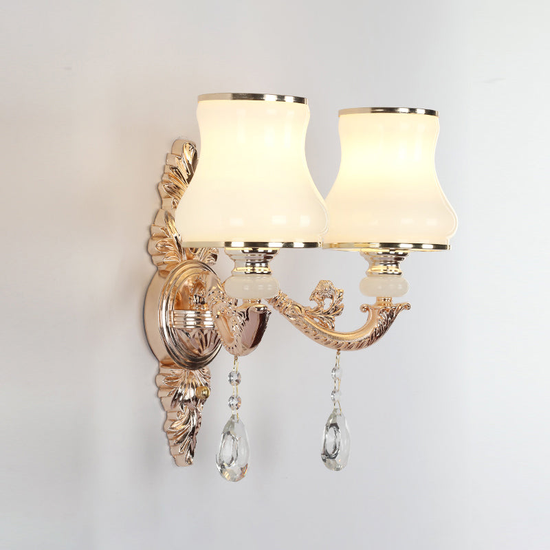 Vivolux | Tapered Textured Glass Wandlamp Vintage Gang Wandmontage Lamp met Crystal Draping in Goud