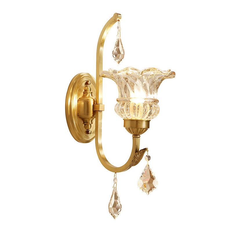 Vivolux | Ruffle Glass Gold Wandlamp Bloem Antieke Wandverlichting Fixture met Kristal Draperen