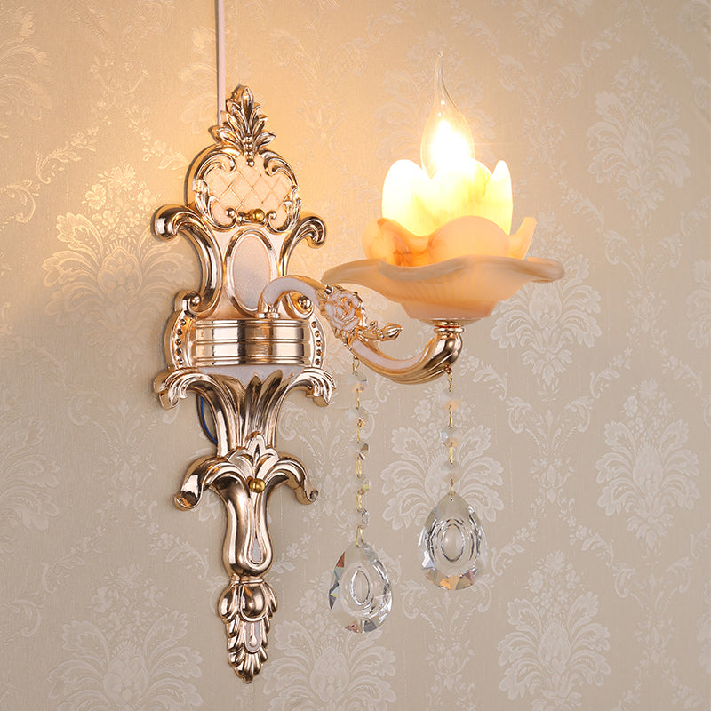Vivolux | Retro Bud Wandlamp Rimpelglas Wandverlichting met Kristal Draperen in Verouderd Zink