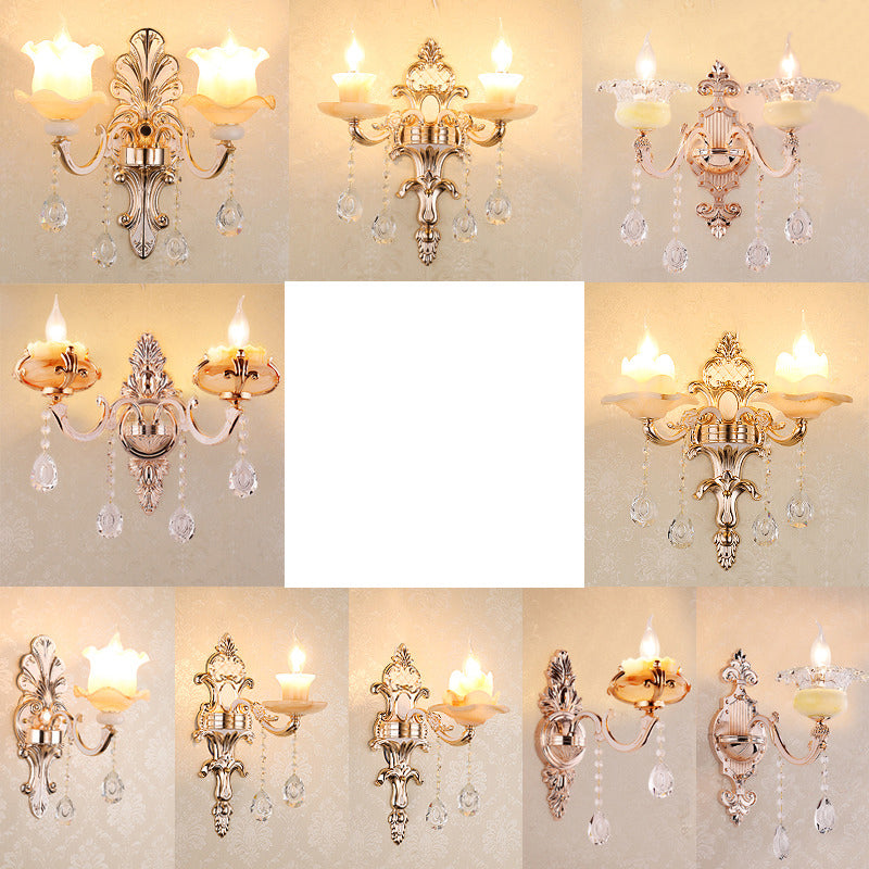 Vivolux | Retro Bud Wandlamp Rimpelglas Wandverlichting met Kristal Draperen in Verouderd Zink