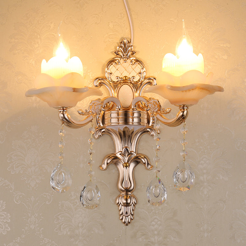 Vivolux | Retro Bud Wandlamp Rimpelglas Wandverlichting met Kristal Draperen in Verouderd Zink