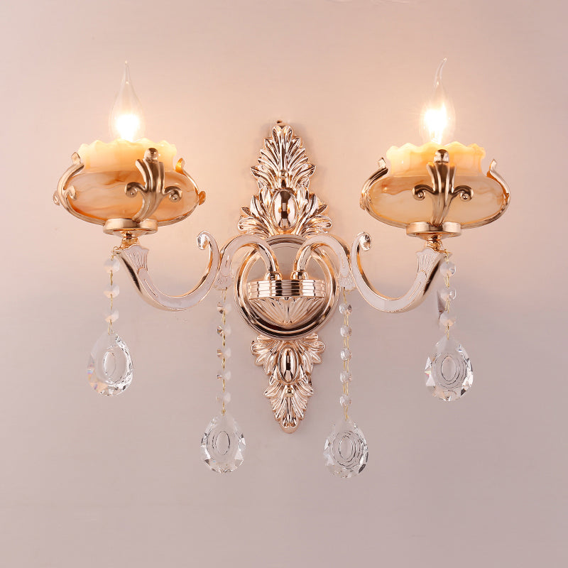 Vivolux | Retro Bud Wandlamp Rimpelglas Wandverlichting met Kristal Draperen in Verouderd Zink