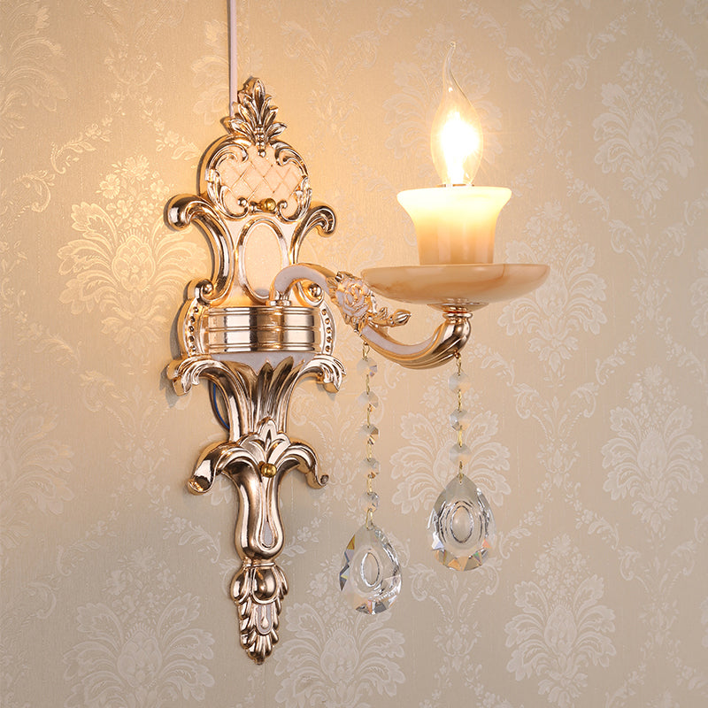 Vivolux | Retro Bud Wandlamp Rimpelglas Wandverlichting met Kristal Draperen in Verouderd Zink