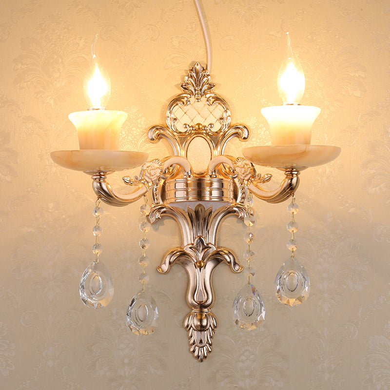 Vivolux | Retro Bud Wandlamp Rimpelglas Wandverlichting met Kristal Draperen in Verouderd Zink