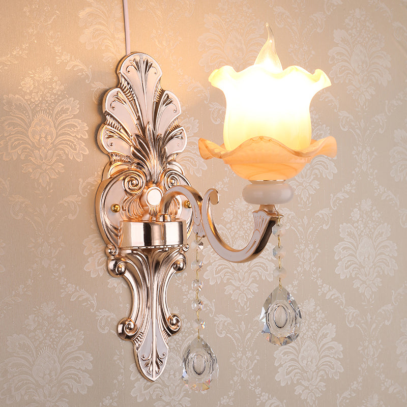Vivolux | Retro Bud Wandlamp Rimpelglas Wandverlichting met Kristal Draperen in Verouderd Zink
