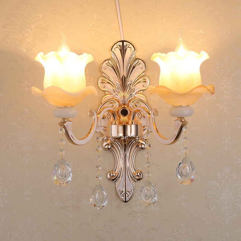 Vivolux | Retro Bud Wandlamp Rimpelglas Wandverlichting met Kristal Draperen in Verouderd Zink