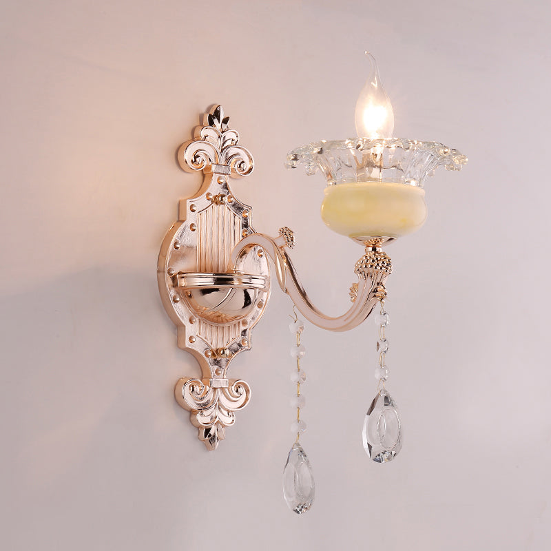 Vivolux | Retro Bud Wandlamp Rimpelglas Wandverlichting met Kristal Draperen in Verouderd Zink