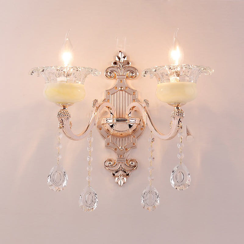 Vivolux | Retro Bud Wandlamp Rimpelglas Wandverlichting met Kristal Draperen in Verouderd Zink