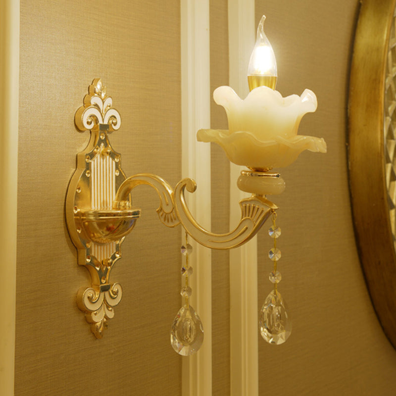 Vivolux | Ruffle Jade Wandleuchte Retro-Stil Wohnzimmer Wandlicht mit Kristallakzent in Gold
