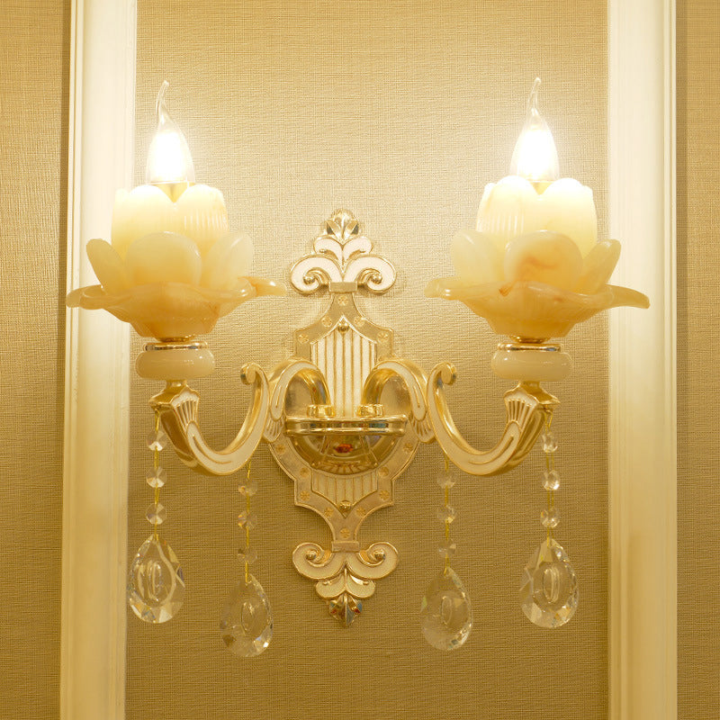 Vivolux | Ruffle Jade Wandleuchte Retro-Stil Wohnzimmer Wandlicht mit Kristallakzent in Gold