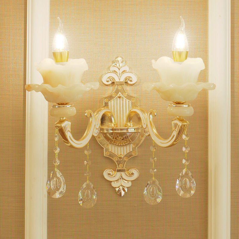 Vivolux | Ruffle Jade Wandleuchte Retro-Stil Wohnzimmer Wandlicht mit Kristallakzent in Gold