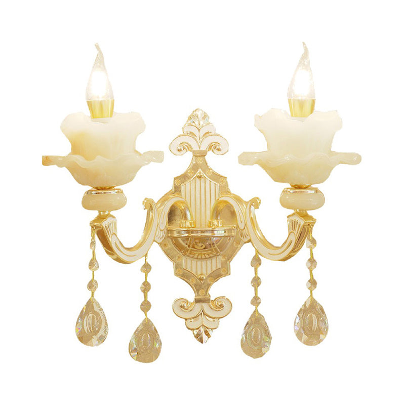 Vivolux | Ruffle Jade Wandleuchte Retro-Stil Wohnzimmer Wandlicht mit Kristallakzent in Gold