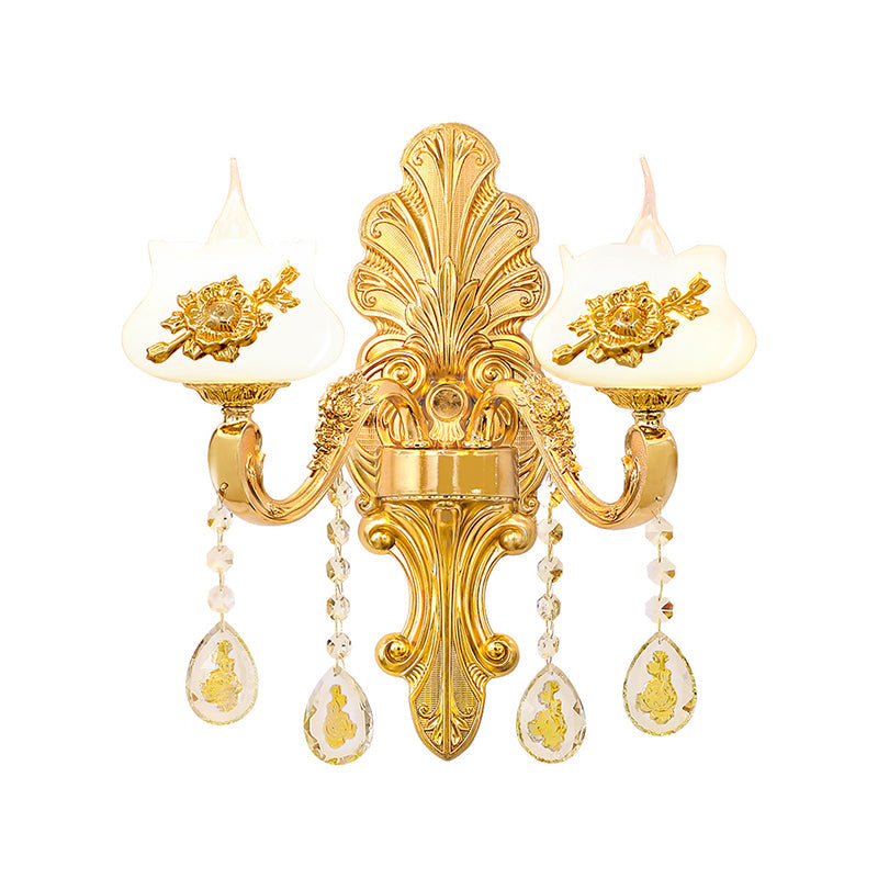 Vivolux | Verwitterte Zinkbeschattete Wandleuchte Vintage Imitations-Jade Flur Wandleuchte mit Kristallakzent