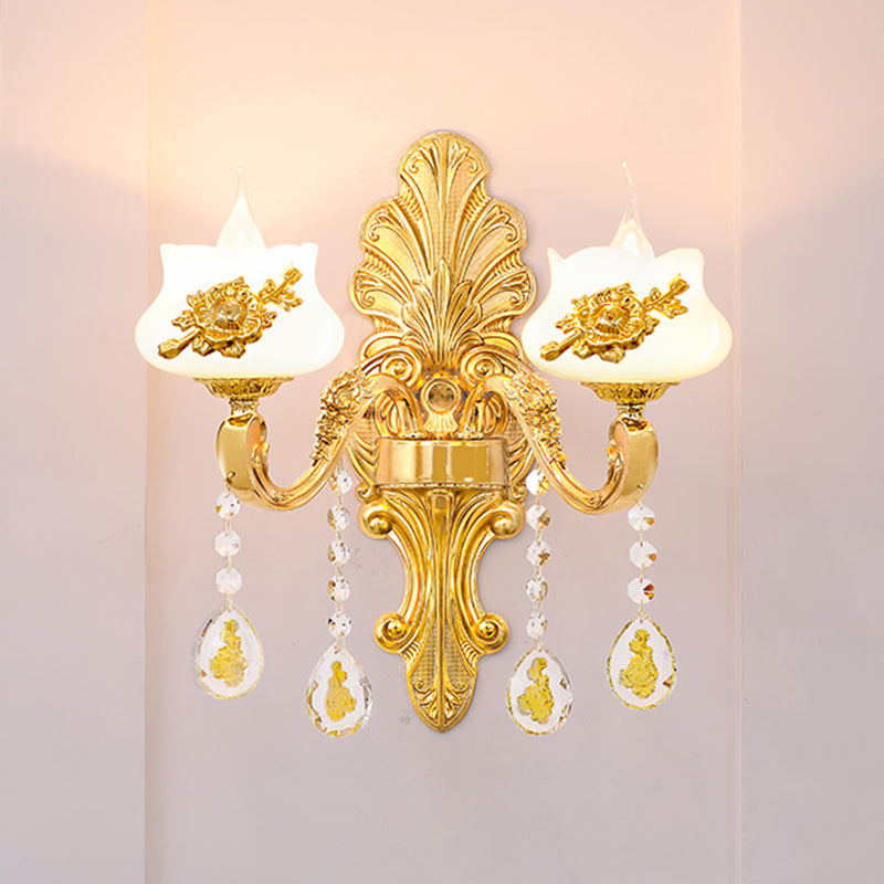 Vivolux | Verwitterte Zinkbeschattete Wandleuchte Vintage Imitations-Jade Flur Wandleuchte mit Kristallakzent