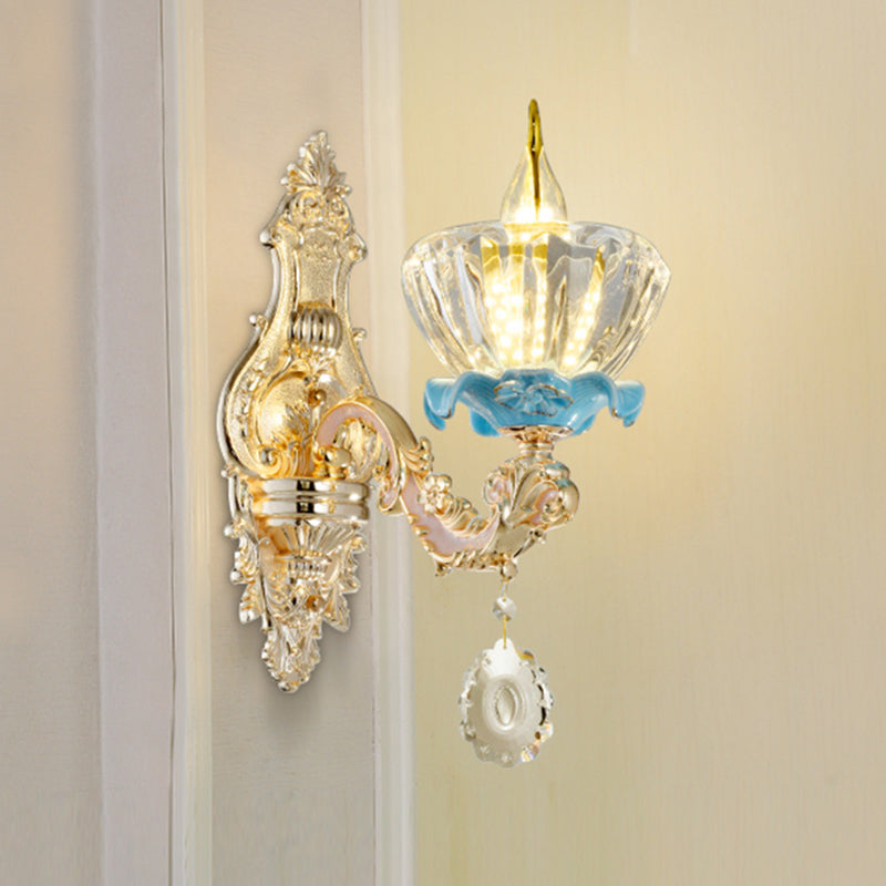 Vivolux | Verwitterte Zinkbeschattete Wandleuchte Vintage Imitations-Jade Flur Wandleuchte mit Kristallakzent