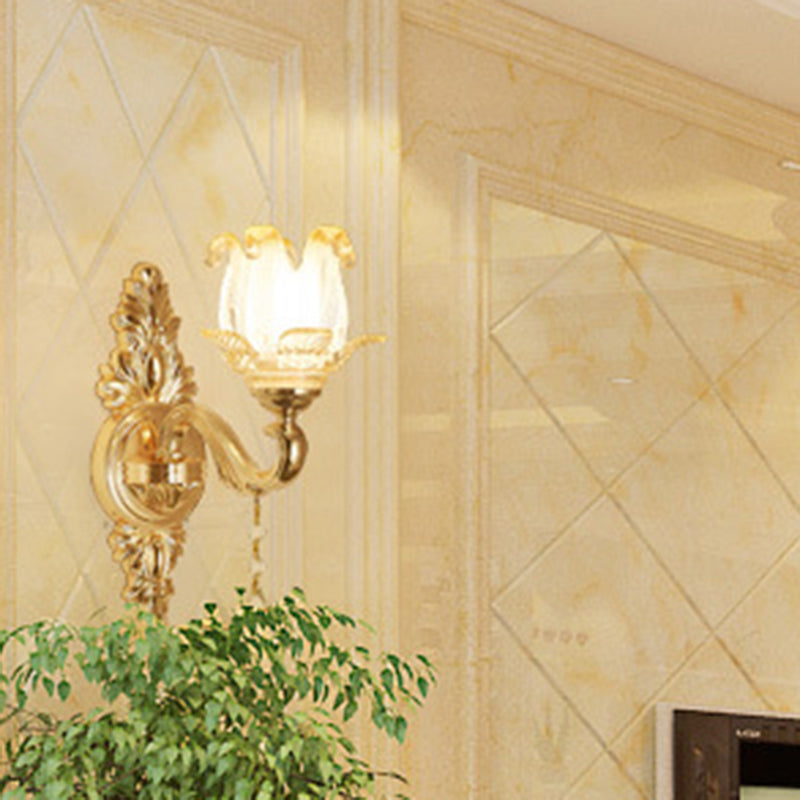Vivolux | Retro Stil Blume Wandlampe Glas Wandlicht mit Kristalltropfen in Gold