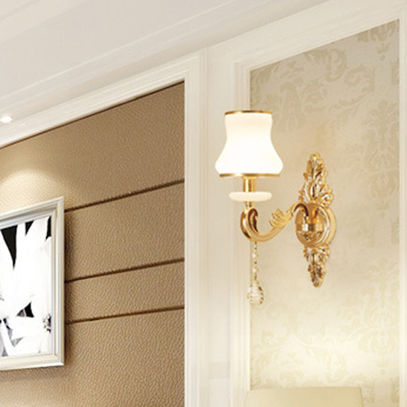 Vivolux | Retro Stil Blume Wandlampe Glas Wandlicht mit Kristalltropfen in Gold
