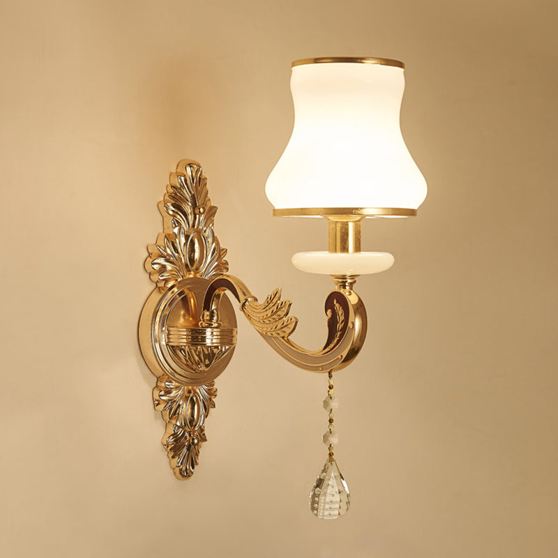 Vivolux | Retro Stil Blume Wandlampe Glas Wandlicht mit Kristalltropfen in Gold