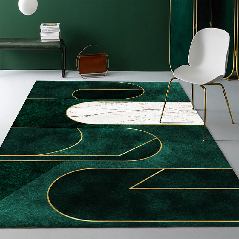 Vivolux | Moderne Abstracte Patroon Vloerkleed Donkergroen Katoenen Mengsel Gebied Vloerkleed Eenvoudig Onderhoud Dieren Vriendelijk Tapijt voor Woonkamer