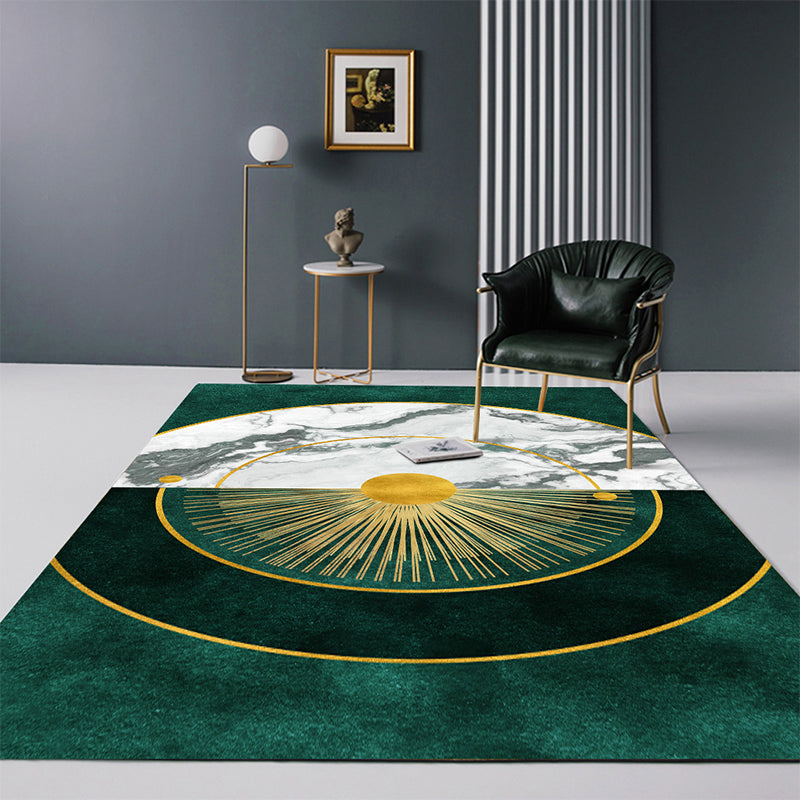 Vivolux | Moderne Abstracte Patroon Vloerkleed Donkergroen Katoenen Mengsel Gebied Vloerkleed Eenvoudig Onderhoud Dieren Vriendelijk Tapijt voor Woonkamer