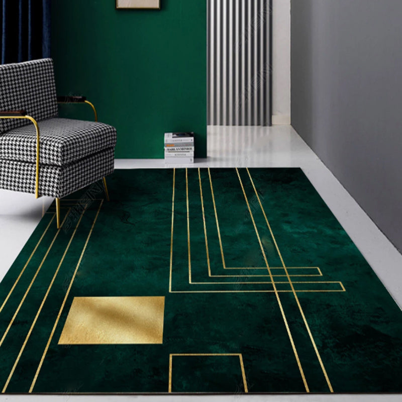 Vivolux | Moderne Abstracte Patroon Vloerkleed Donkergroen Katoenen Mengsel Gebied Vloerkleed Eenvoudig Onderhoud Dieren Vriendelijk Tapijt voor Woonkamer
