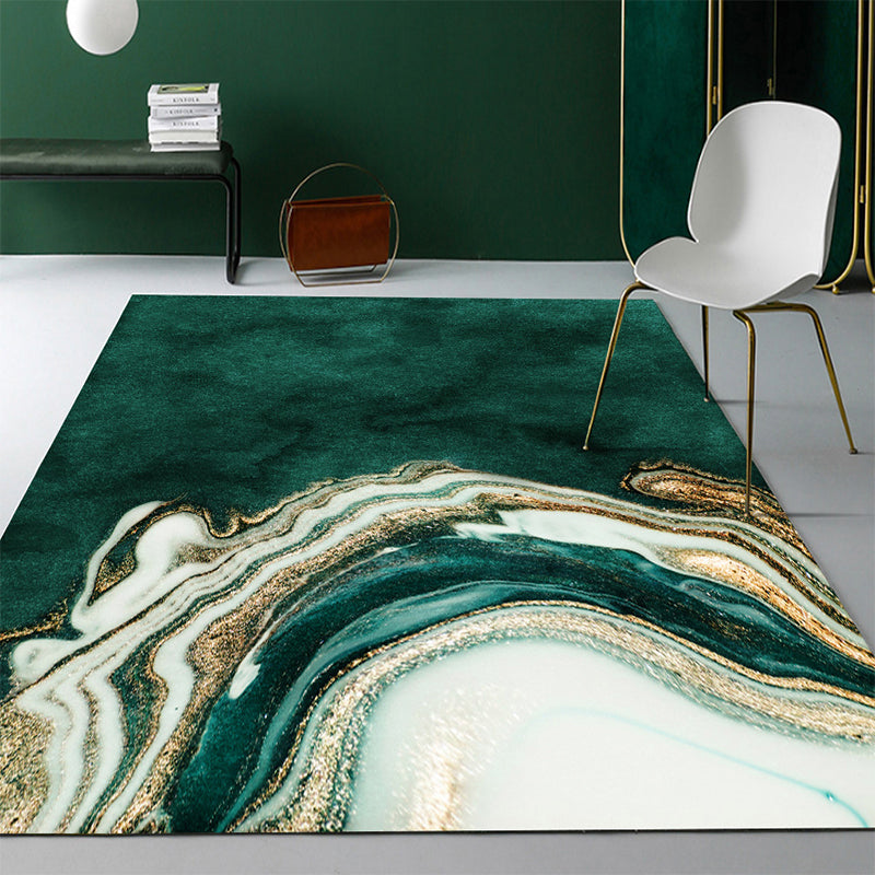 Vivolux | Moderne Abstracte Patroon Vloerkleed Donkergroen Katoenen Mengsel Gebied Vloerkleed Eenvoudig Onderhoud Dieren Vriendelijk Tapijt voor Woonkamer