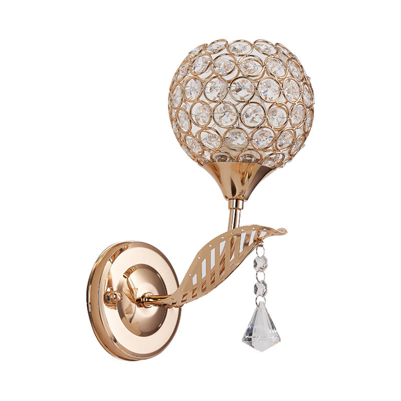 Vivolux | 1 Glühbirne Korridor Wandmontagebeleuchtung Vintage-Stil Gold Wandlampe mit globalem klarem Kristallschirm