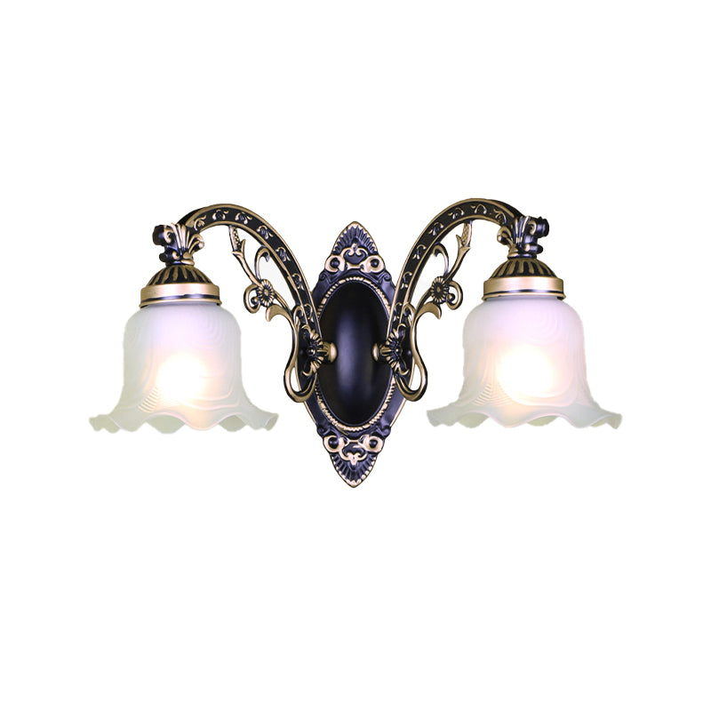 Vivolux | Schwarz/Weiße Blüte Wand Sconce Beleuchtung Traditionelle Metall 1/2-Licht Wohnzimmer Sconce Licht mit Mattglas-Schirm