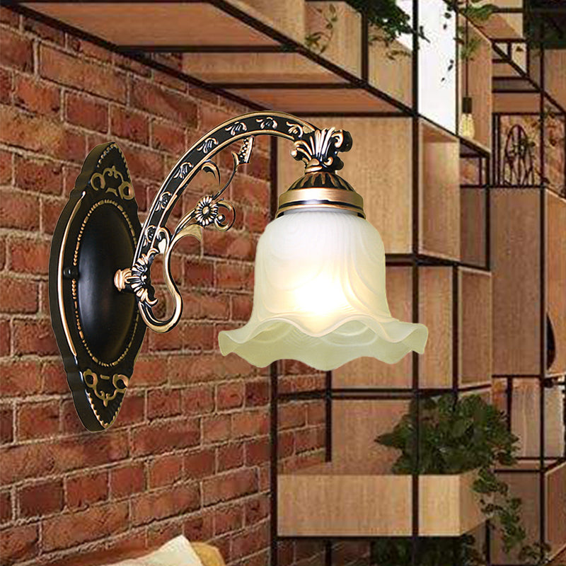 Vivolux | Schwarz/Weiße Blüte Wand Sconce Beleuchtung Traditionelle Metall 1/2-Licht Wohnzimmer Sconce Licht mit Mattglas-Schirm