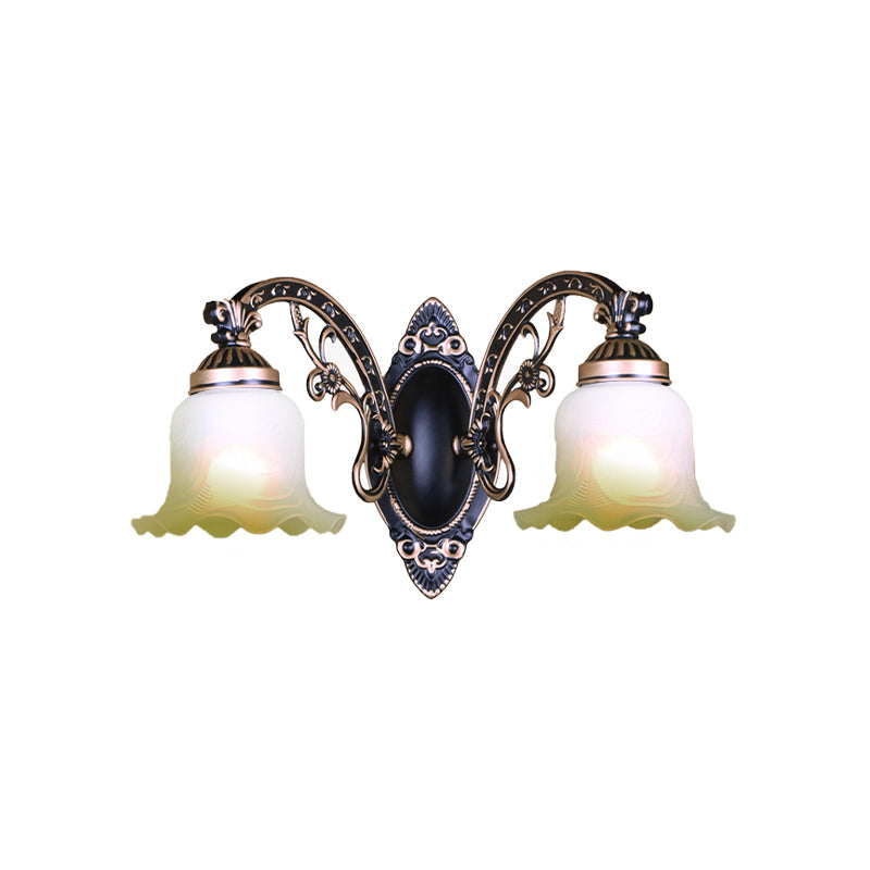 Vivolux | Schwarz/Weiß scalloped Wandleuchte Retro frosted Glas Schirm 1/2-Licht Esszimmer Wandlampe mit gebogenem Arm