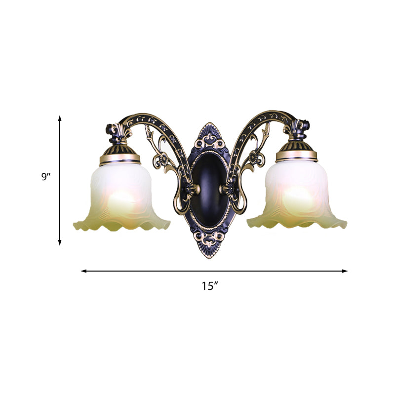 Vivolux | Schwarz/Weiß scalloped Wandleuchte Retro frosted Glas Schirm 1/2-Licht Esszimmer Wandlampe mit gebogenem Arm