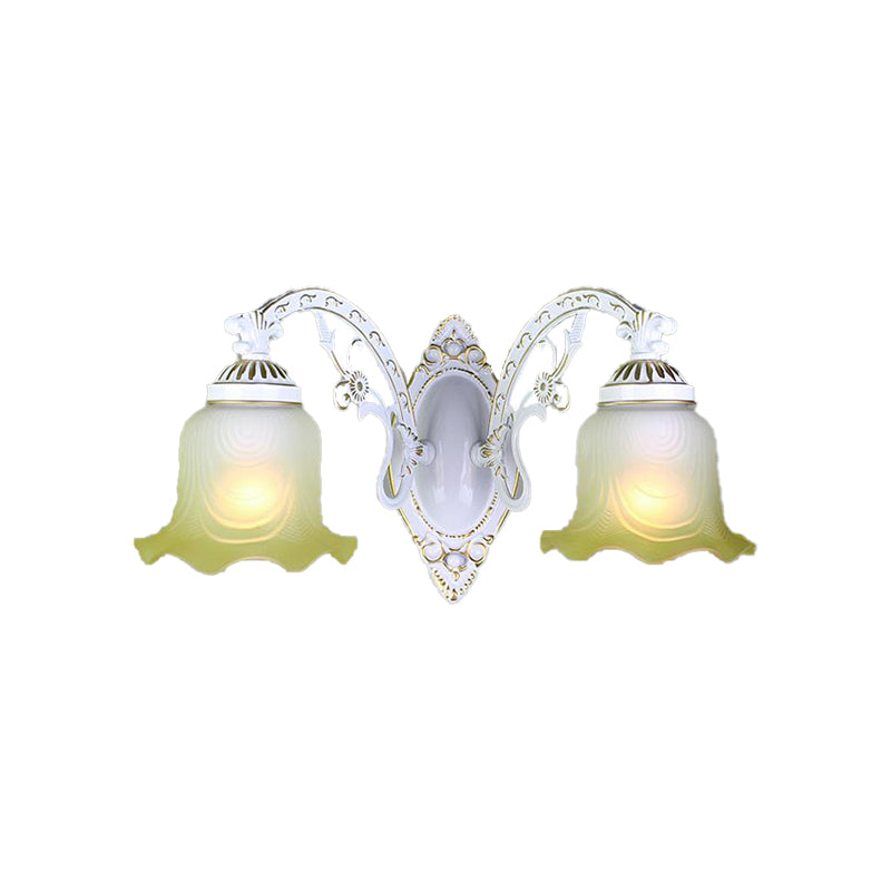 Vivolux | Schwarz/Weiß scalloped Wandleuchte Retro frosted Glas Schirm 1/2-Licht Esszimmer Wandlampe mit gebogenem Arm