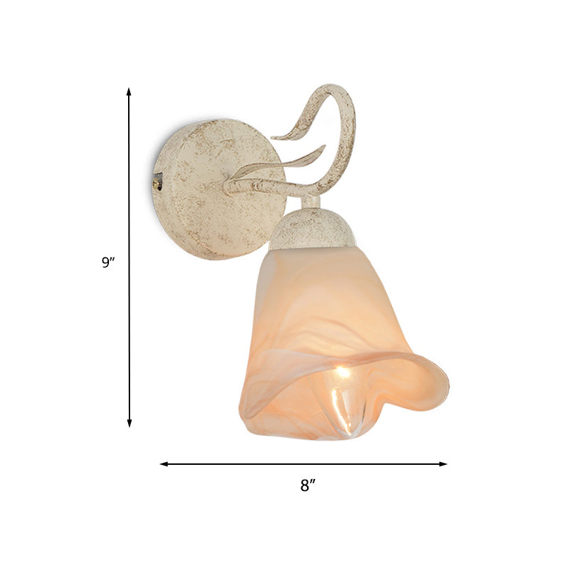 Vivolux | Frosted Glass Verouderd Wit Wandlamp Bloem Enkel Licht Traditionele Muurmontage Licht met Ronde Achterplaat voor Slaapkamer