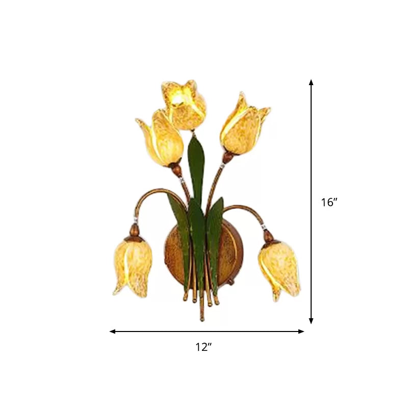Vivolux | Tulpenboeket Slaapkamer Wandlamp Vintage Beige Glas 2/3/5 Hoofden Antiek Messing Wandgemonteerde Nachtlamp