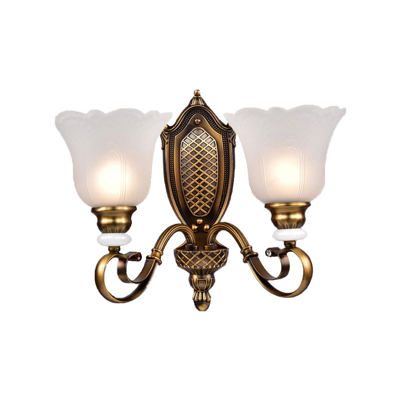 Vivolux | Retro Floral Wandleuchte 1/2-Licht Weißes Glas Wandmontierte Leuchte mit Metallgewendelarm in Bronze