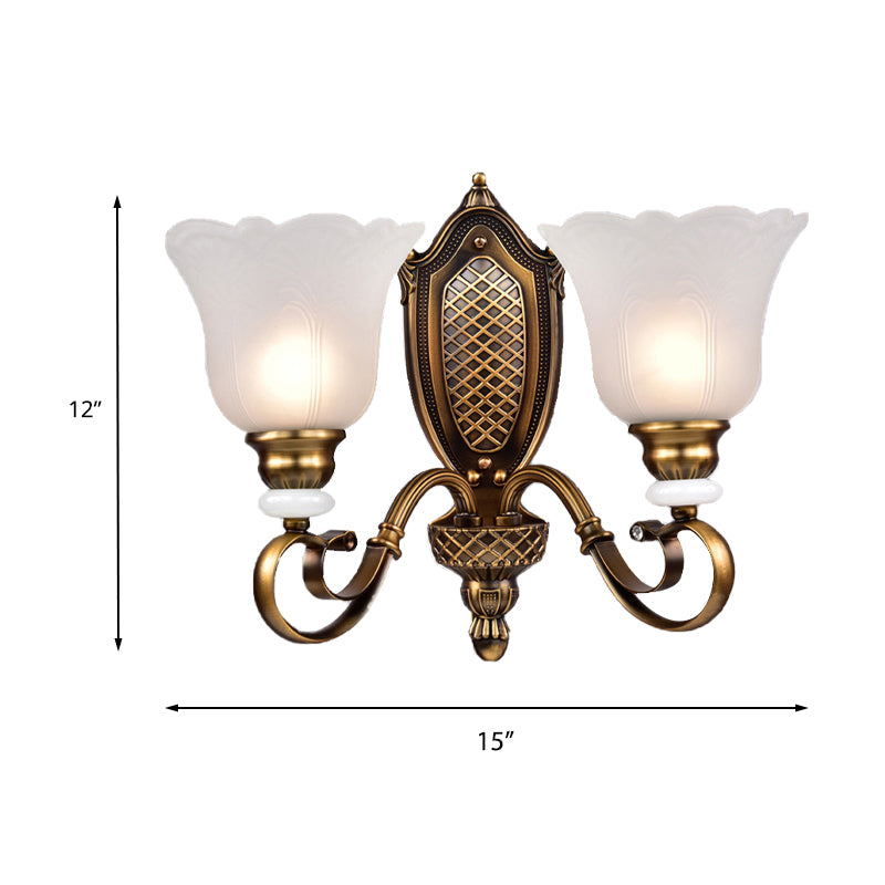 Vivolux | Retro Floral Wandleuchte 1/2-Licht Weißes Glas Wandmontierte Leuchte mit Metallgewendelarm in Bronze