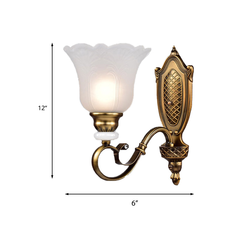 Vivolux | Retro Floral Wandleuchte 1/2-Licht Weißes Glas Wandmontierte Leuchte mit Metallgewendelarm in Bronze