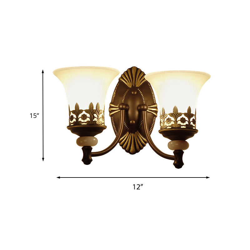 Vivolux | Schwarze Glockenwandlichtarmatur Retro Weiße Glas-Schirm 1/2-Licht Wohnzimmer Wandleuchte
