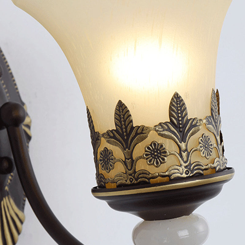 Vivolux | Schwarze Glockenwandlichtarmatur Retro Weiße Glas-Schirm 1/2-Licht Wohnzimmer Wandleuchte
