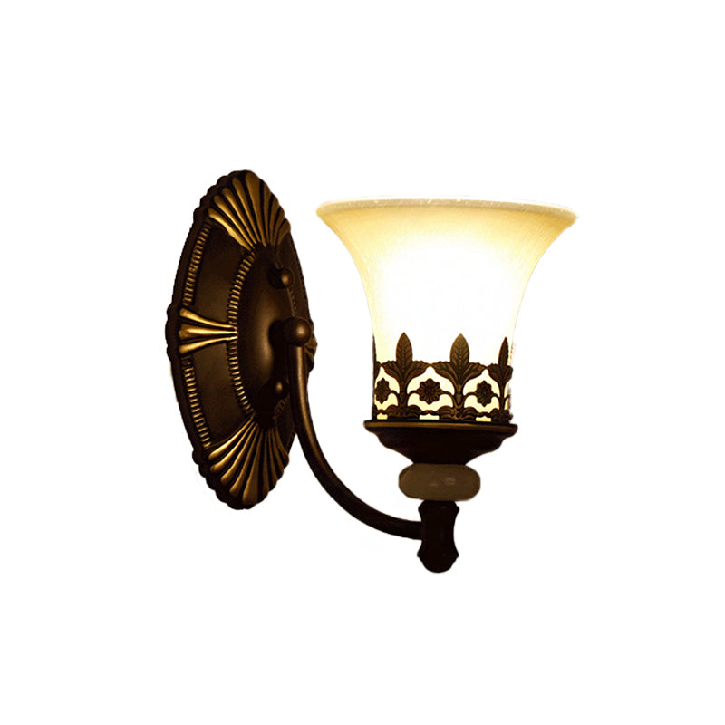 Vivolux | Schwarze Glockenwandlichtarmatur Retro Weiße Glas-Schirm 1/2-Licht Wohnzimmer Wandleuchte