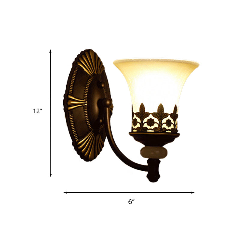 Vivolux | Schwarze Glockenwandlichtarmatur Retro Weiße Glas-Schirm 1/2-Licht Wohnzimmer Wandleuchte