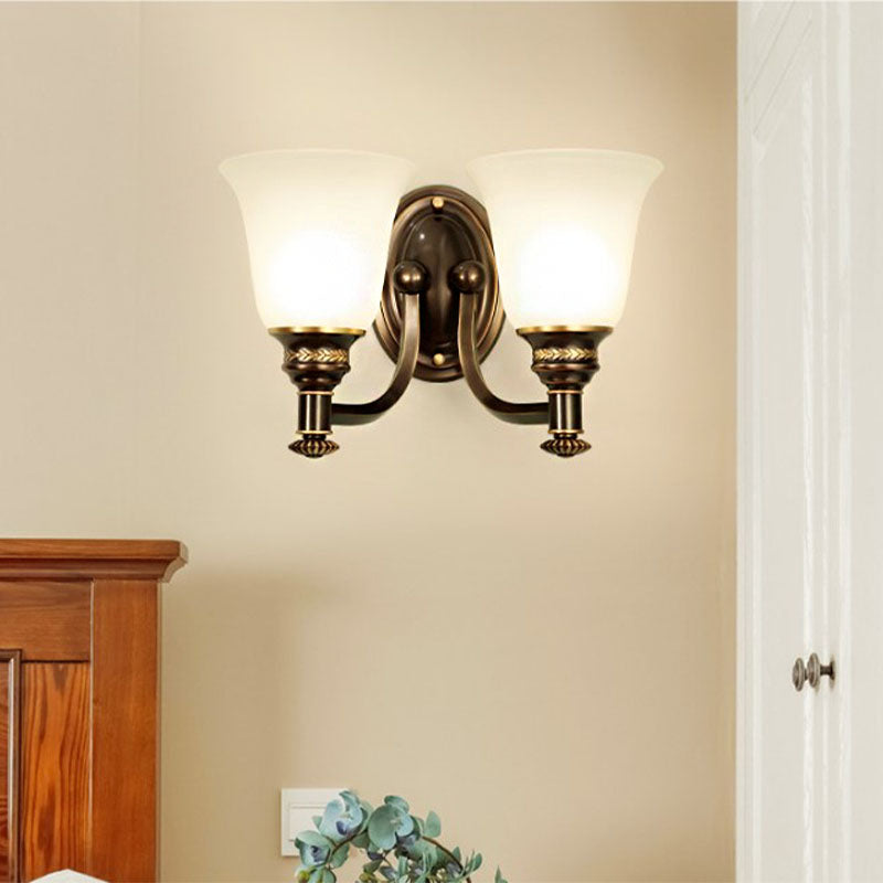 Vivolux | Retro Flared Wandleuchte 1/2-Licht Weißes Glas Wandmontierte Lampe mit Metall-Gebogenem Arm in Schwarz-Gold