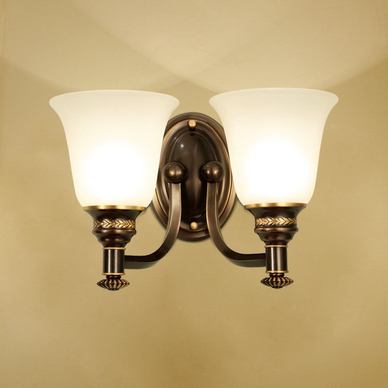 Vivolux | Retro Flared Wandleuchte 1/2-Licht Weißes Glas Wandmontierte Lampe mit Metall-Gebogenem Arm in Schwarz-Gold