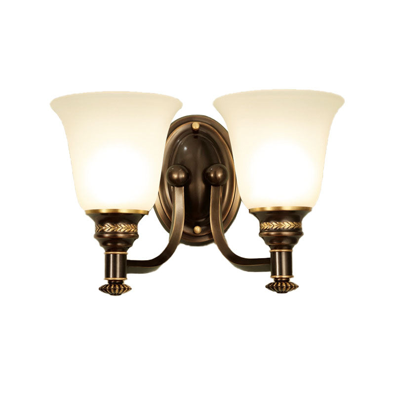 Vivolux | Retro Flared Wandleuchte 1/2-Licht Weißes Glas Wandmontierte Lampe mit Metall-Gebogenem Arm in Schwarz-Gold