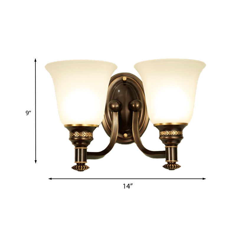 Vivolux | Retro Flared Wandleuchte 1/2-Licht Weißes Glas Wandmontierte Lampe mit Metall-Gebogenem Arm in Schwarz-Gold