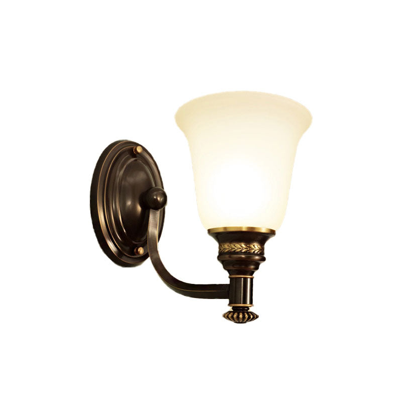 Vivolux | Retro Flared Wandleuchte 1/2-Licht Weißes Glas Wandmontierte Lampe mit Metall-Gebogenem Arm in Schwarz-Gold