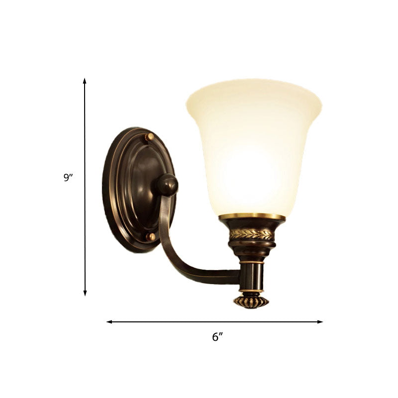 Vivolux | Retro Flared Wandleuchte 1/2-Licht Weißes Glas Wandmontierte Lampe mit Metall-Gebogenem Arm in Schwarz-Gold